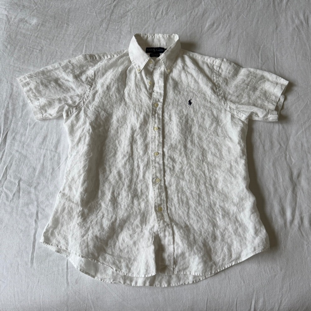 Ralph Lauren White 100% Linen Short Sleeve Button Down Custom Fit Shirt L - Picture 4 of 6